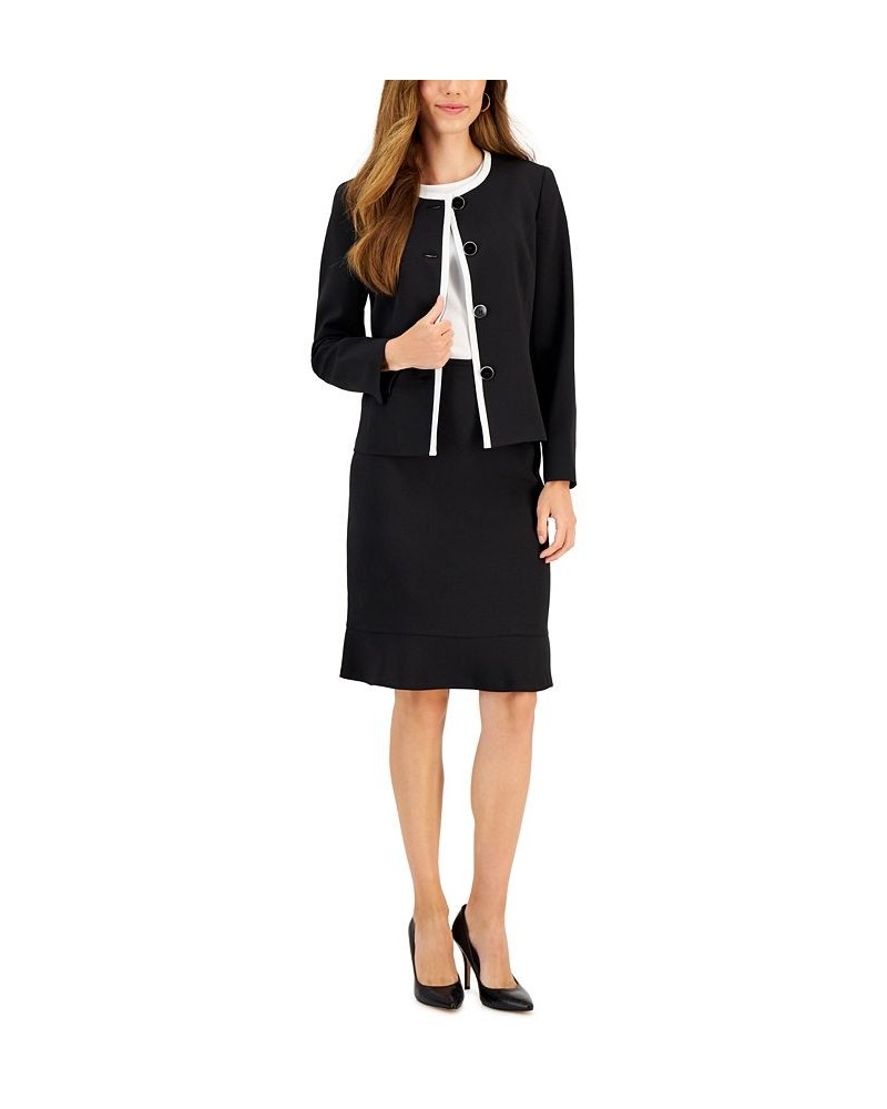 Flared-Hem Skirt Suit Regular and Petite Sizes Black/Vanilla Ice $38.40 Suits