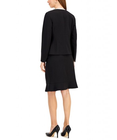 Flared-Hem Skirt Suit Regular and Petite Sizes Black/Vanilla Ice $38.40 Suits