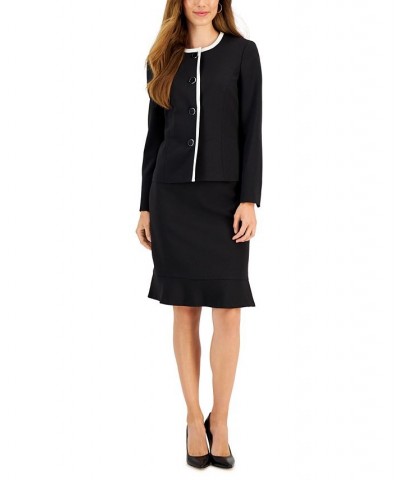 Flared-Hem Skirt Suit Regular and Petite Sizes Black/Vanilla Ice $38.40 Suits