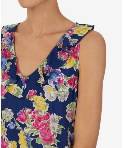 Women's Sleeveless Ruffle V-neck Ballet Nightgown Navy Floral $31.16 Sleepwear