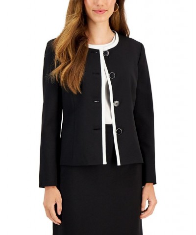 Flared-Hem Skirt Suit Regular and Petite Sizes Black/Vanilla Ice $38.40 Suits