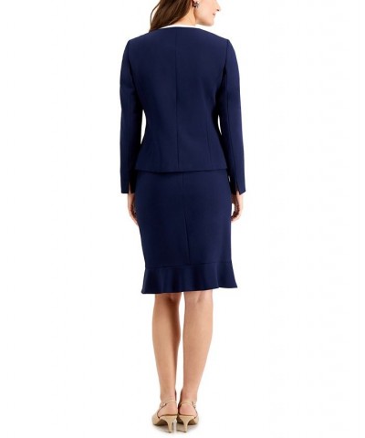 Flared-Hem Skirt Suit Regular and Petite Sizes Black/Vanilla Ice $38.40 Suits