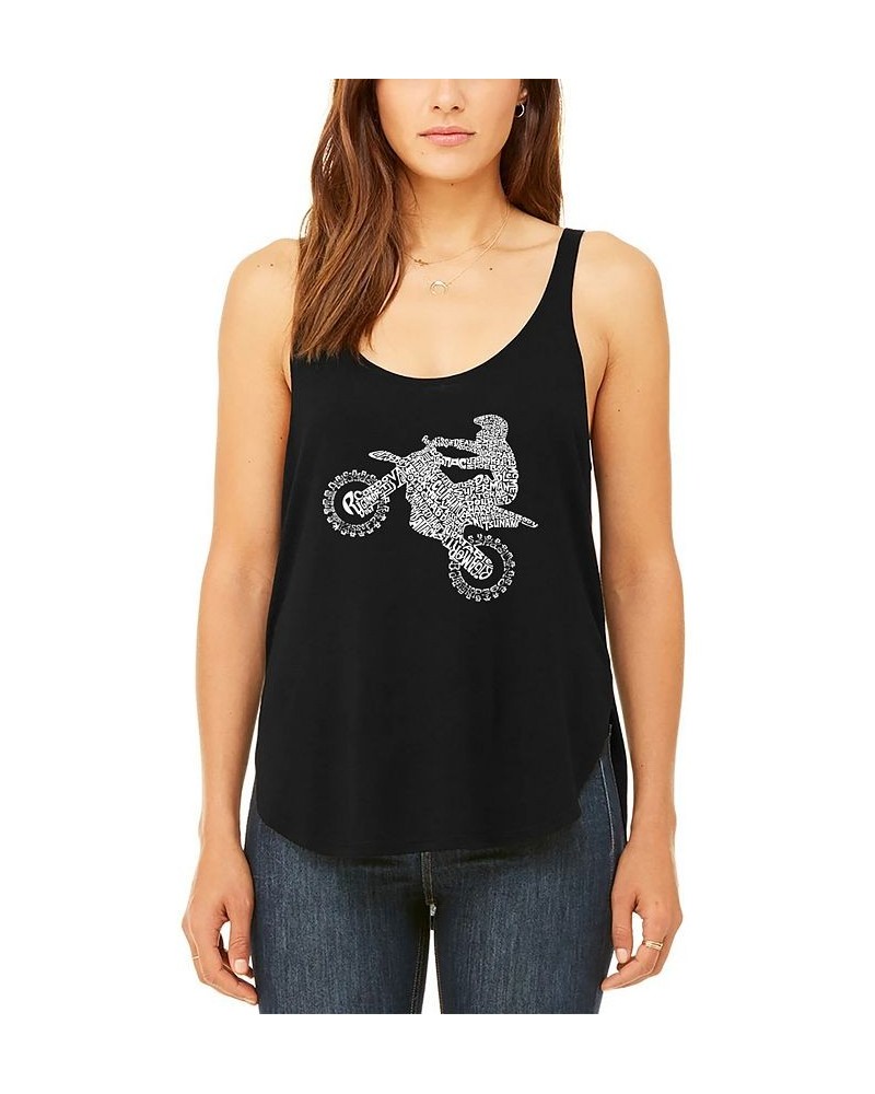 Women's Word Art Freestyle Motocross Flowy Tank Top Black $26.99 Tops