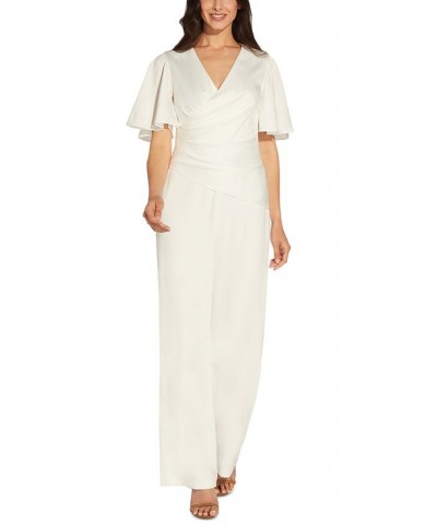 Women's Flutter-Sleeve Wide-Leg Jumpsuit Ivory $46.80 Pants