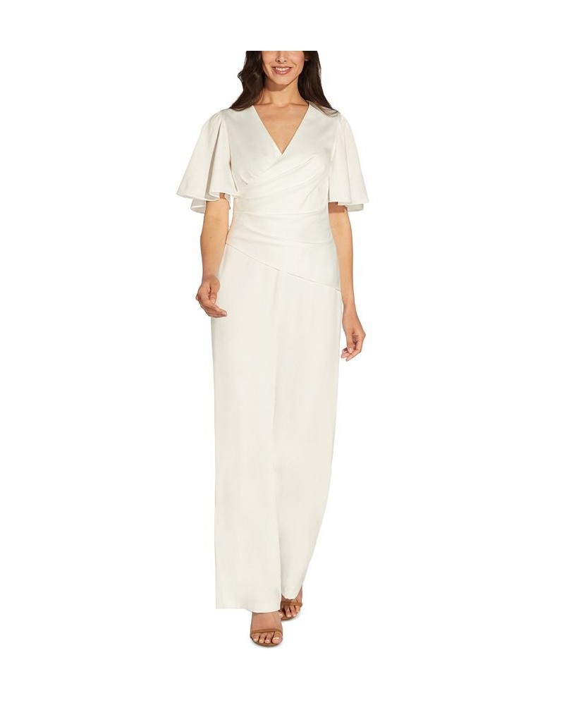 Women's Flutter-Sleeve Wide-Leg Jumpsuit Ivory $46.80 Pants