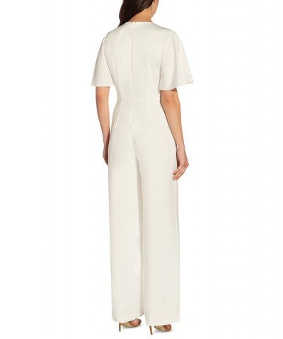 Women's Flutter-Sleeve Wide-Leg Jumpsuit Ivory $46.80 Pants