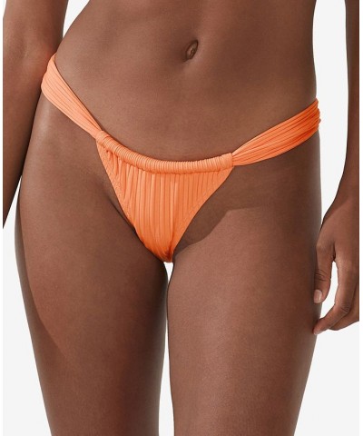 Women's Thick-Gathered-Strap Brazilian Bikini Bottoms Cantaloupe Crush Wide Rib $17.84 Swimsuits