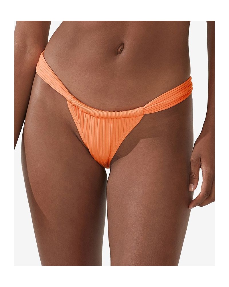 Women's Thick-Gathered-Strap Brazilian Bikini Bottoms Cantaloupe Crush Wide Rib $17.84 Swimsuits