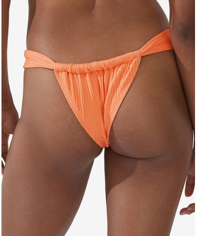 Women's Thick-Gathered-Strap Brazilian Bikini Bottoms Cantaloupe Crush Wide Rib $17.84 Swimsuits