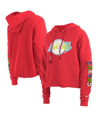 Women's Red Los Angeles Lakers Color Pack Cropped Top Pullover Hoodie Red $32.80 Sweatshirts