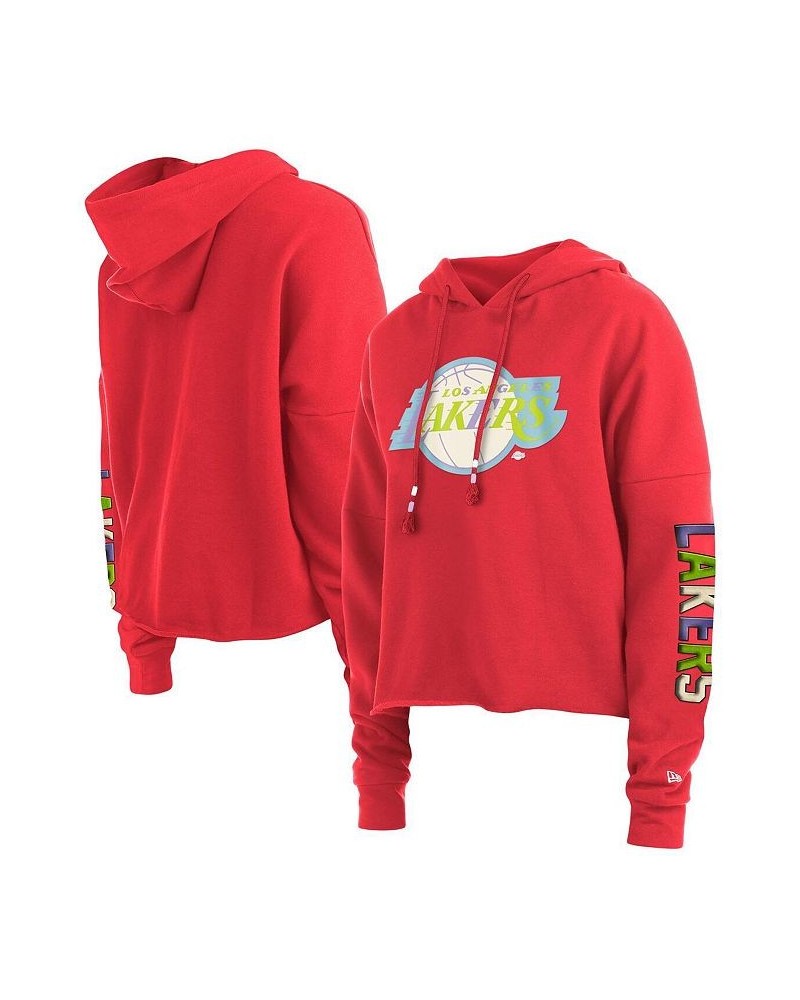 Women's Red Los Angeles Lakers Color Pack Cropped Top Pullover Hoodie Red $32.80 Sweatshirts