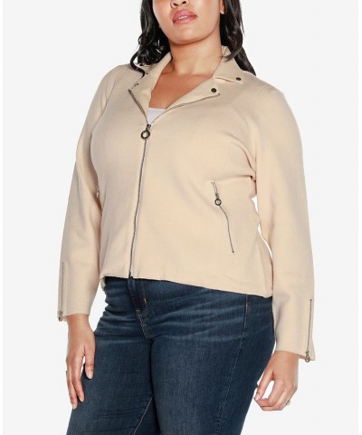 Black Label Plus Size Motorcycle Sweater Jacket Brazilian Sand $42.63 Jackets