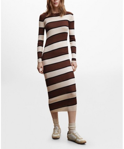 Women's Striped Ribbed Knit Dress Brown $41.40 Dresses