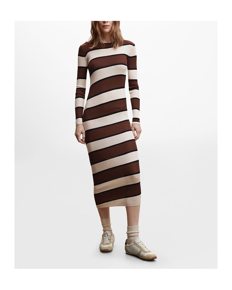 Women's Striped Ribbed Knit Dress Brown $41.40 Dresses