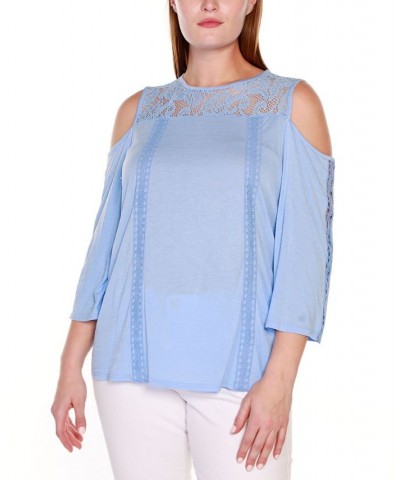 Black Label Plus Size Ruffle Lace Cold-Shoulder Top Blue $30.25 Tops