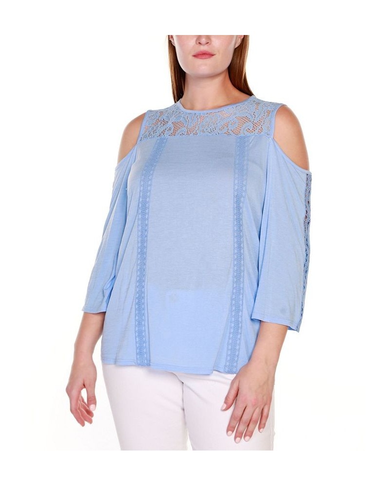 Black Label Plus Size Ruffle Lace Cold-Shoulder Top Blue $30.25 Tops