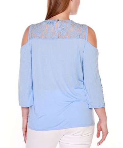 Black Label Plus Size Ruffle Lace Cold-Shoulder Top Blue $30.25 Tops