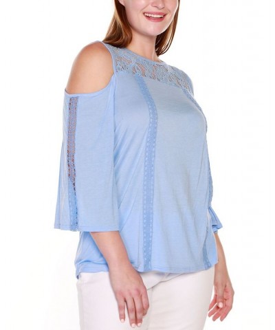 Black Label Plus Size Ruffle Lace Cold-Shoulder Top Blue $30.25 Tops