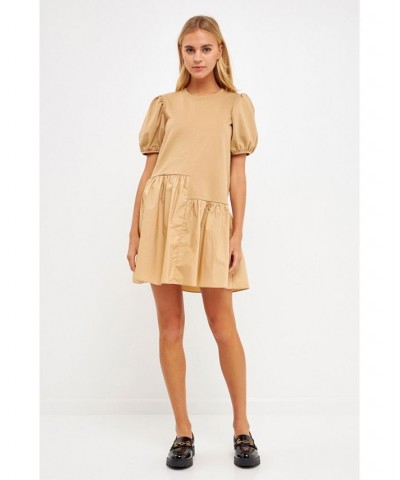 Women's Knit Woven Mixed Dress Beige $37.80 Dresses