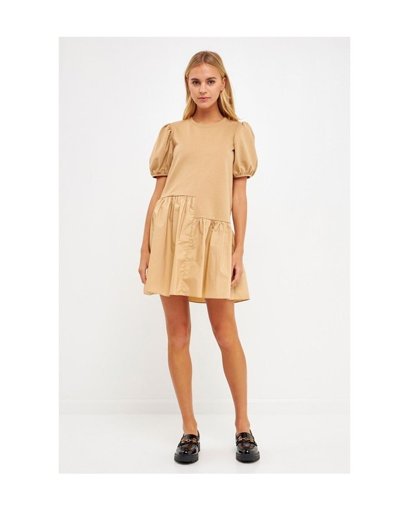 Women's Knit Woven Mixed Dress Beige $37.80 Dresses