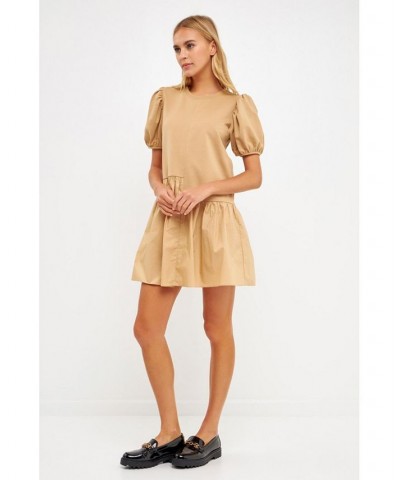 Women's Knit Woven Mixed Dress Beige $37.80 Dresses