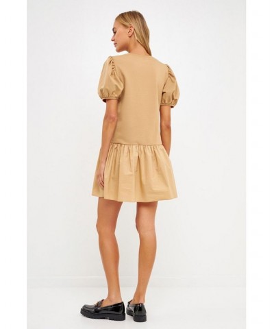 Women's Knit Woven Mixed Dress Beige $37.80 Dresses