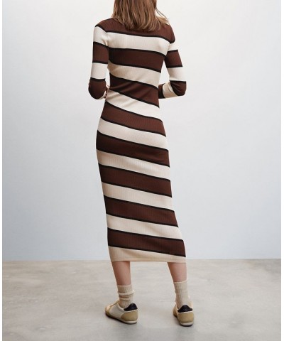 Women's Striped Ribbed Knit Dress Brown $41.40 Dresses