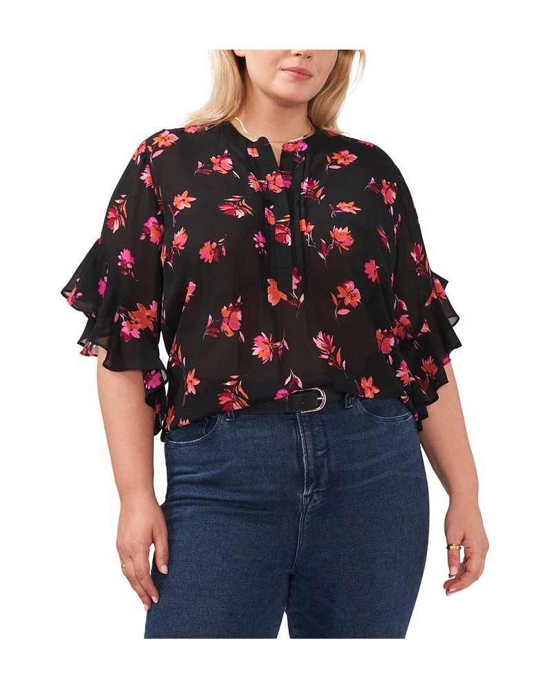 Plus Size Floral Flutter-Sleeve Blouse Pomegranate Pink $21.80 Tops