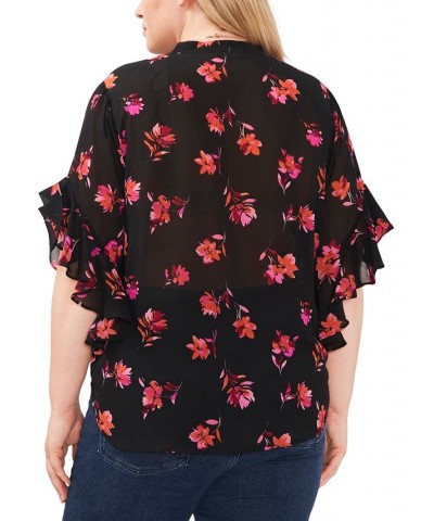 Plus Size Floral Flutter-Sleeve Blouse Pomegranate Pink $21.80 Tops