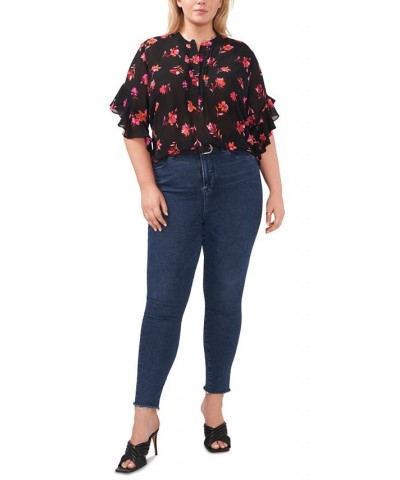 Plus Size Floral Flutter-Sleeve Blouse Pomegranate Pink $21.80 Tops