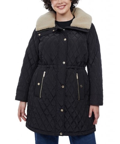 Women's Plus Size Hooded Faux-Fur-Collar Quilted Coat Black $98.40 Coats