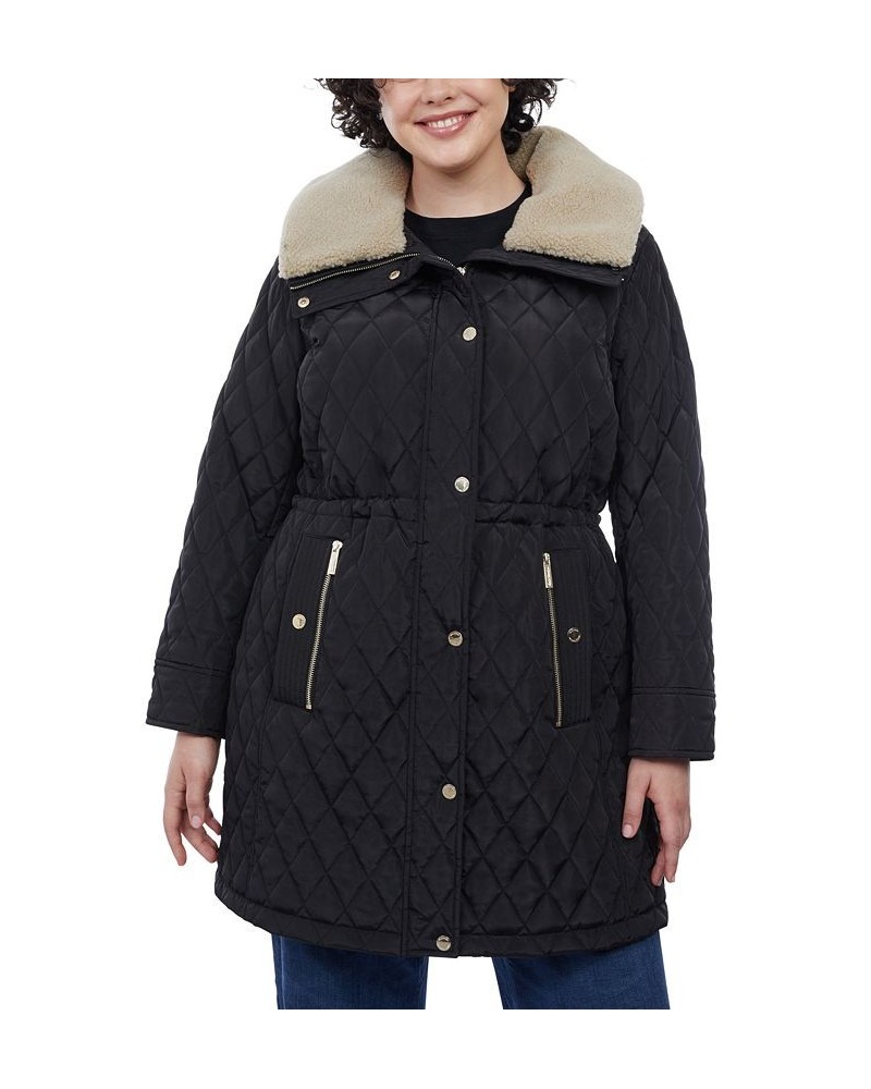 Women's Plus Size Hooded Faux-Fur-Collar Quilted Coat Black $98.40 Coats