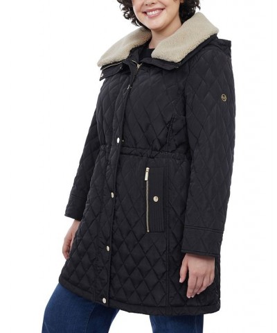 Women's Plus Size Hooded Faux-Fur-Collar Quilted Coat Black $98.40 Coats