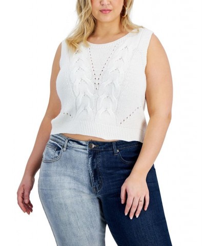 Trendy Plus Size Cropped Novelty Cable-Front Sweater Vest White $14.30 Sweaters