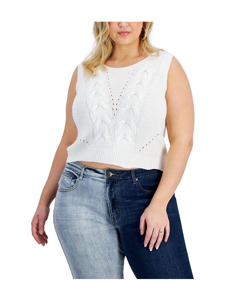 Trendy Plus Size Cropped Novelty Cable-Front Sweater Vest White $14.30 Sweaters