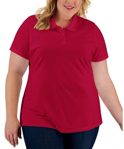 Plus Size Cotton Short-Sleeve Polo Shirt New Red Amore $8.31 Tops