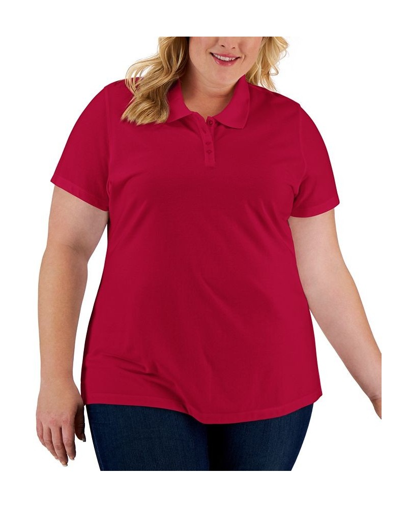 Plus Size Cotton Short-Sleeve Polo Shirt New Red Amore $8.31 Tops