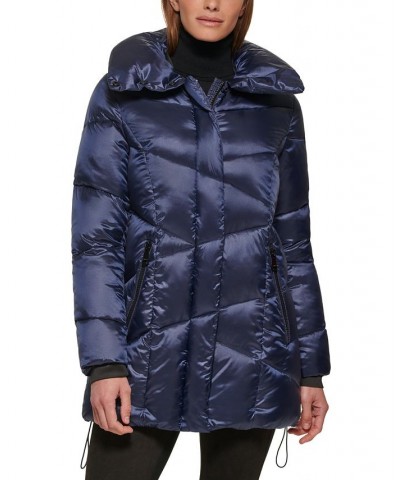 Women's Chevron Puffer Coat Blue $90.00 Coats