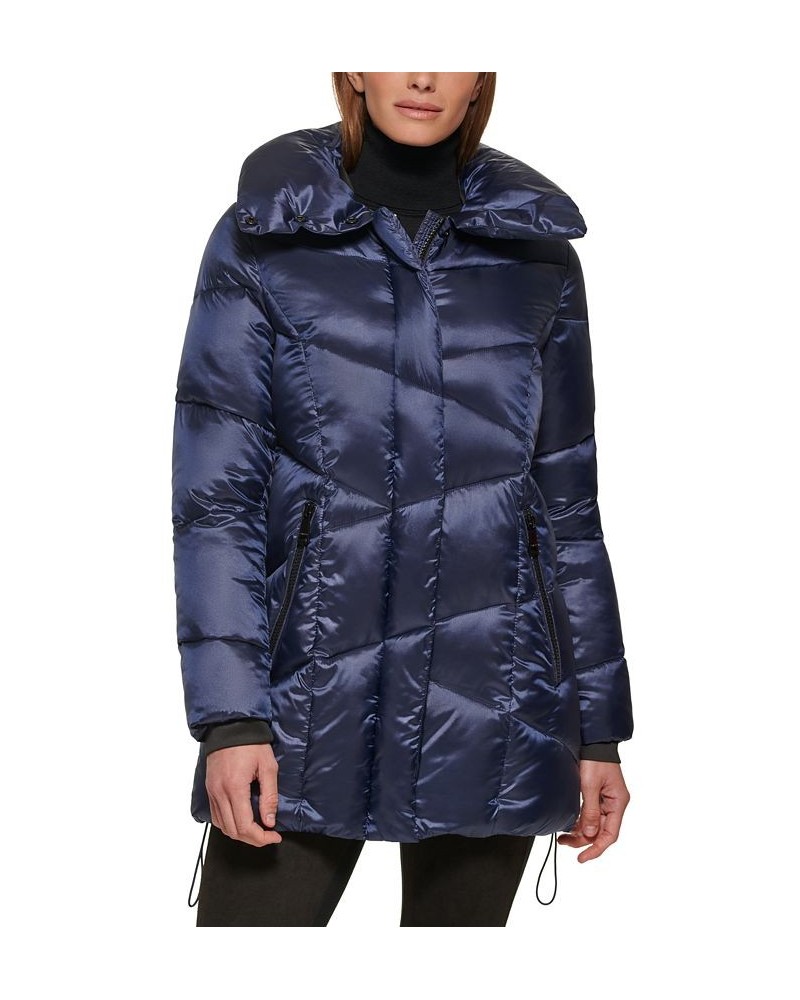 Women's Chevron Puffer Coat Blue $90.00 Coats