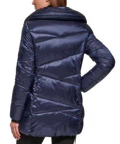 Women's Chevron Puffer Coat Blue $90.00 Coats