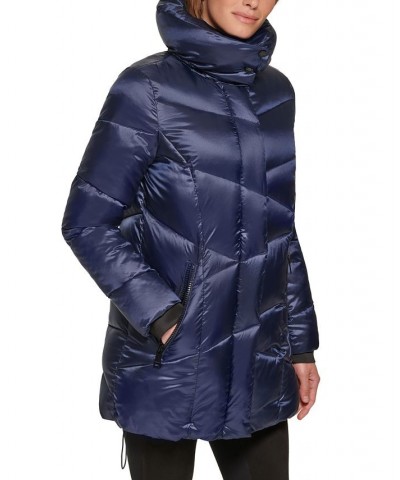 Women's Chevron Puffer Coat Blue $90.00 Coats