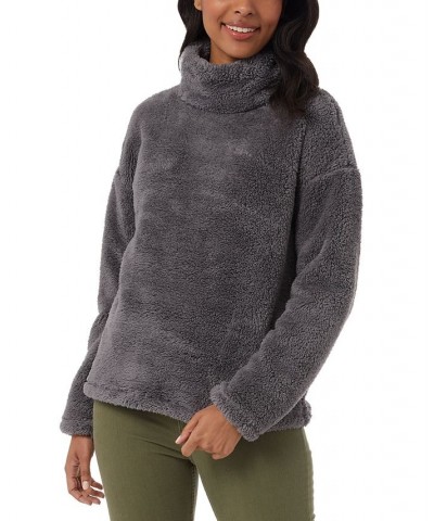 Women's Sherpa Mock-Neck Long-Sleeve Top Gray $13.28 Tops