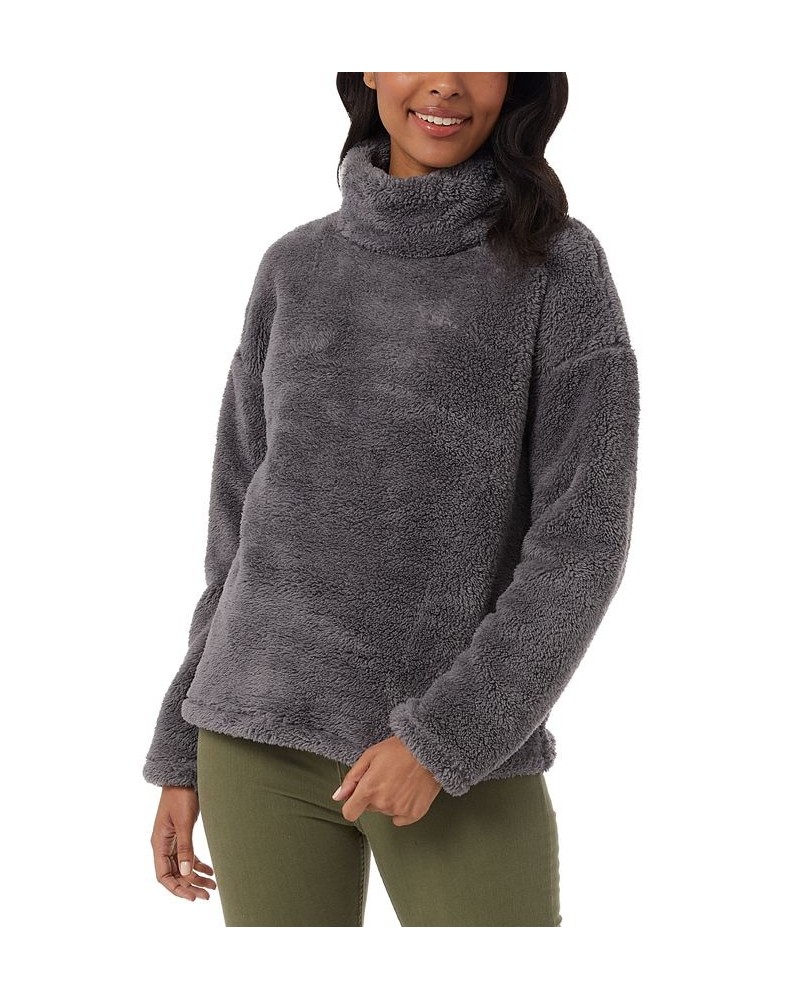 Women's Sherpa Mock-Neck Long-Sleeve Top Gray $13.28 Tops