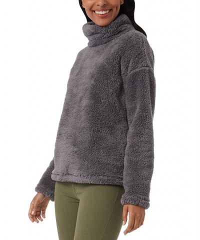 Women's Sherpa Mock-Neck Long-Sleeve Top Gray $13.28 Tops