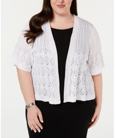 Plus Size Short Sleeve Crocheted Shrug White $22.04 Sweaters