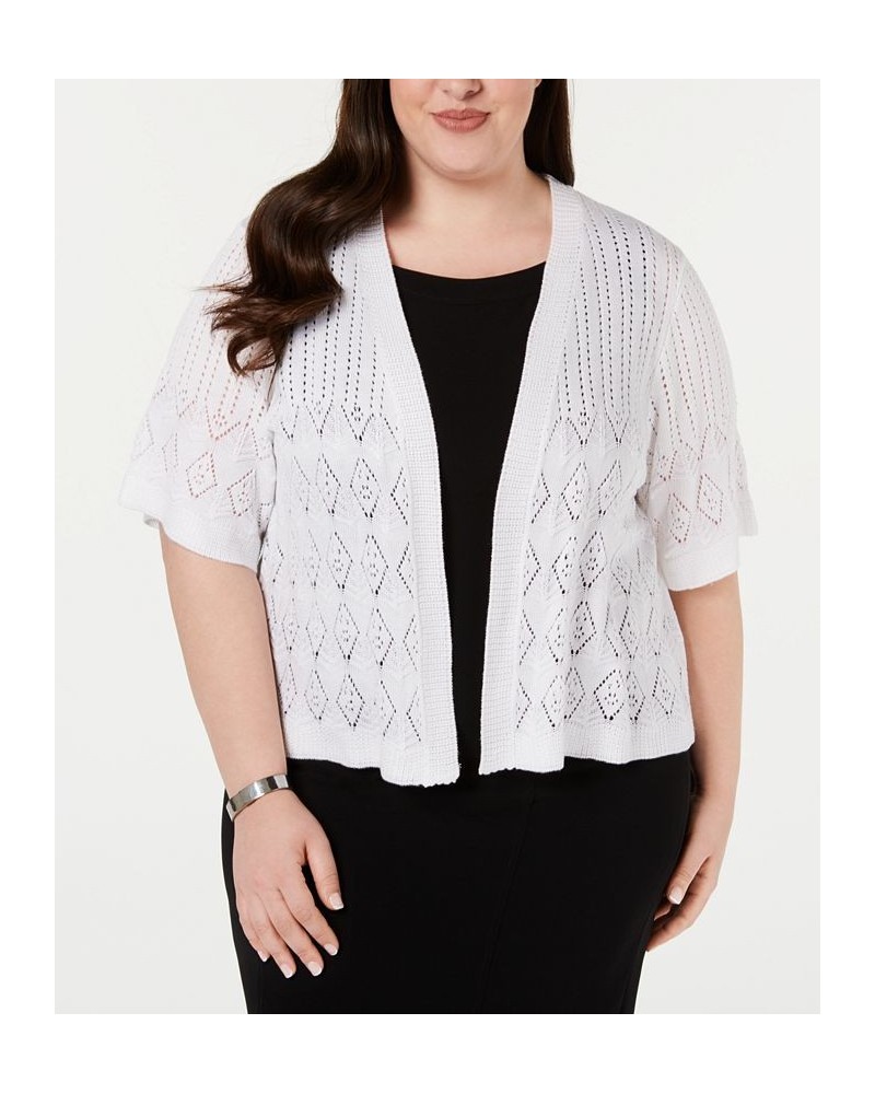 Plus Size Short Sleeve Crocheted Shrug White $22.04 Sweaters