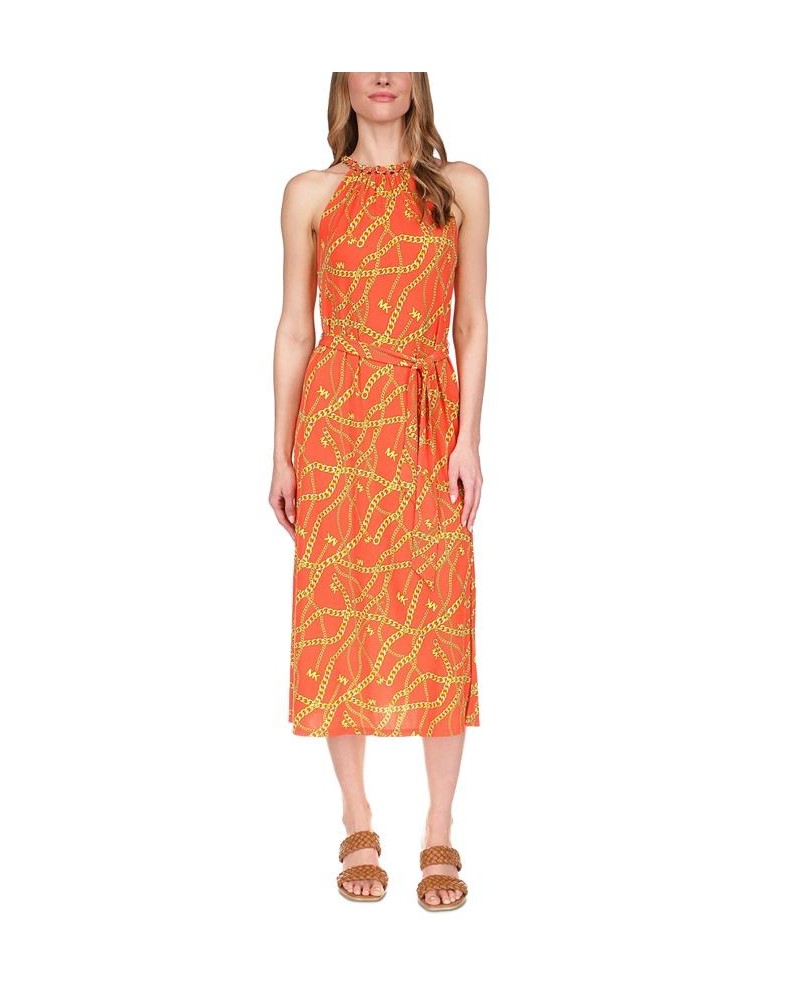 Women's Chain-Print Chain Midi Dress Optic Orange $73.50 Dresses