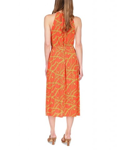 Women's Chain-Print Chain Midi Dress Optic Orange $73.50 Dresses