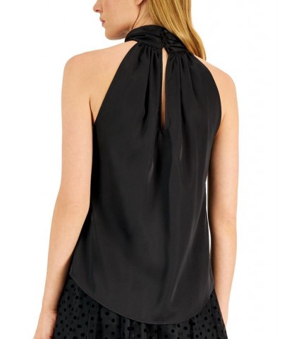 Matte Satin Twist-Neck Halter Top Black $29.85 Tops