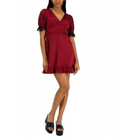 Juniors' Lace Trimmed V-Neck Dress Ruby $13.79 Dresses